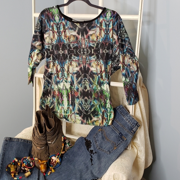 Embellished scoopneck top NWT keyhole back with chain Goth Witchy ♡ - Picture 7 of 12